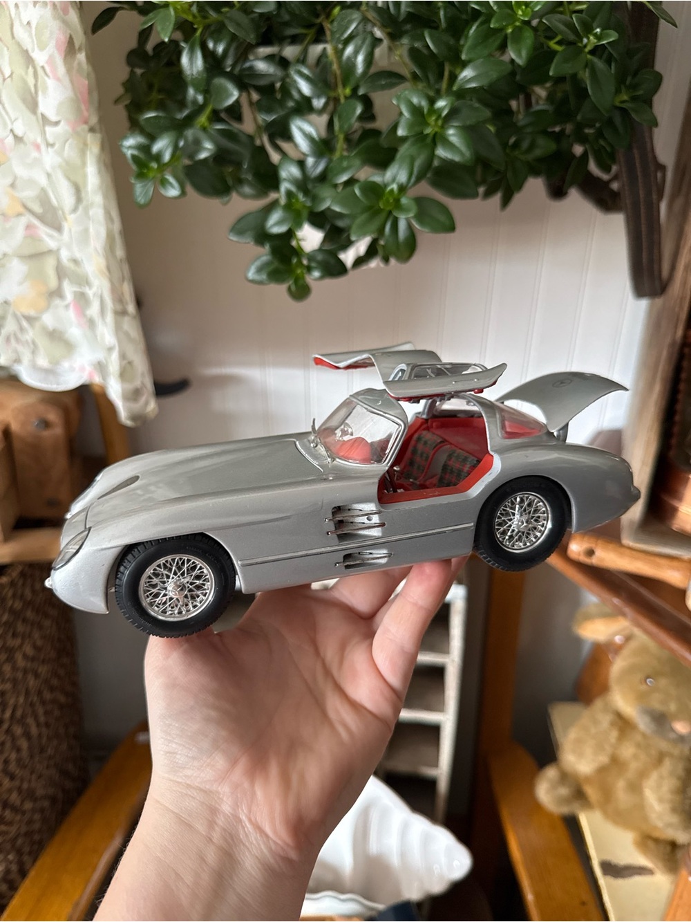 Silver Gullwing Mercedes with Red Interior
